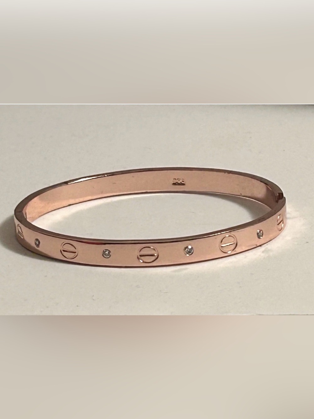 Rose Gold Tone Bangle Screw Style Motifs Crystal Accents Hinged Bangle Bracelet